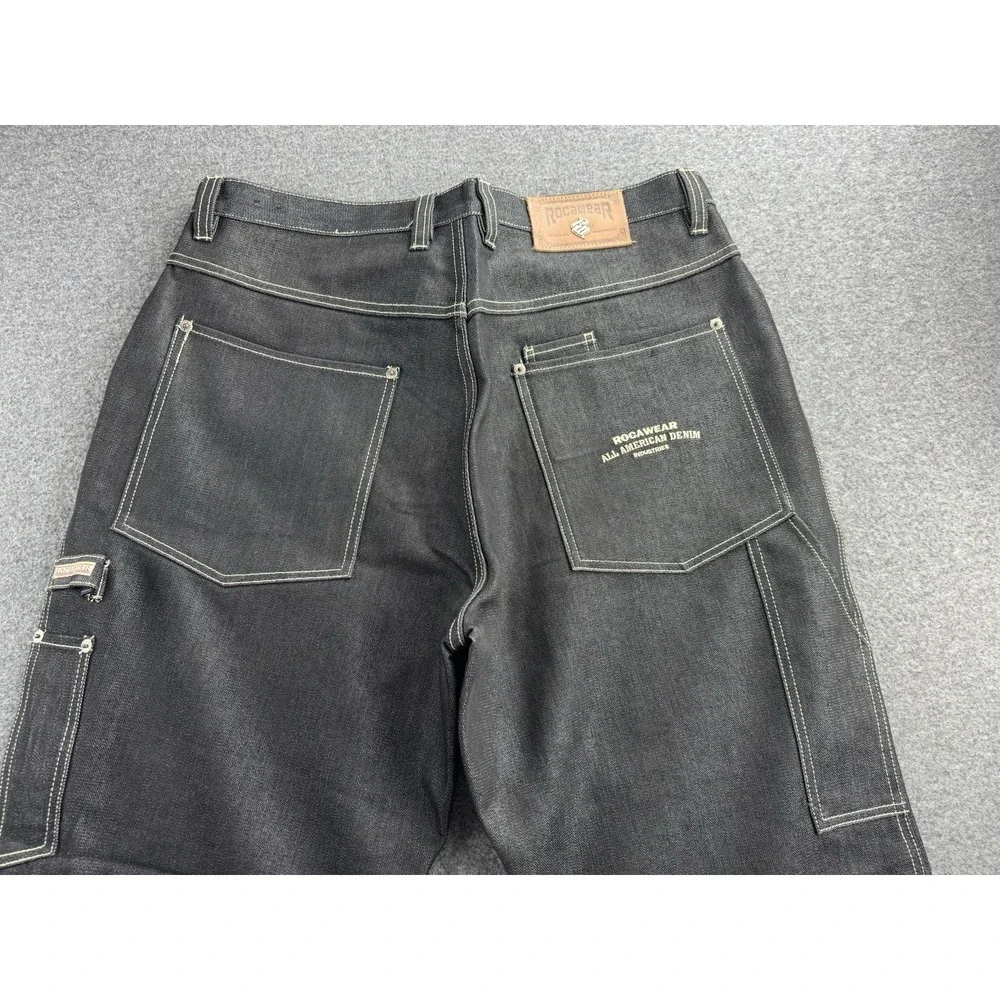 Vintage Rocawear Jeans Mens 38x34 Baggy Carpenter Deep‎ Black Hip Hop Skater Y2k